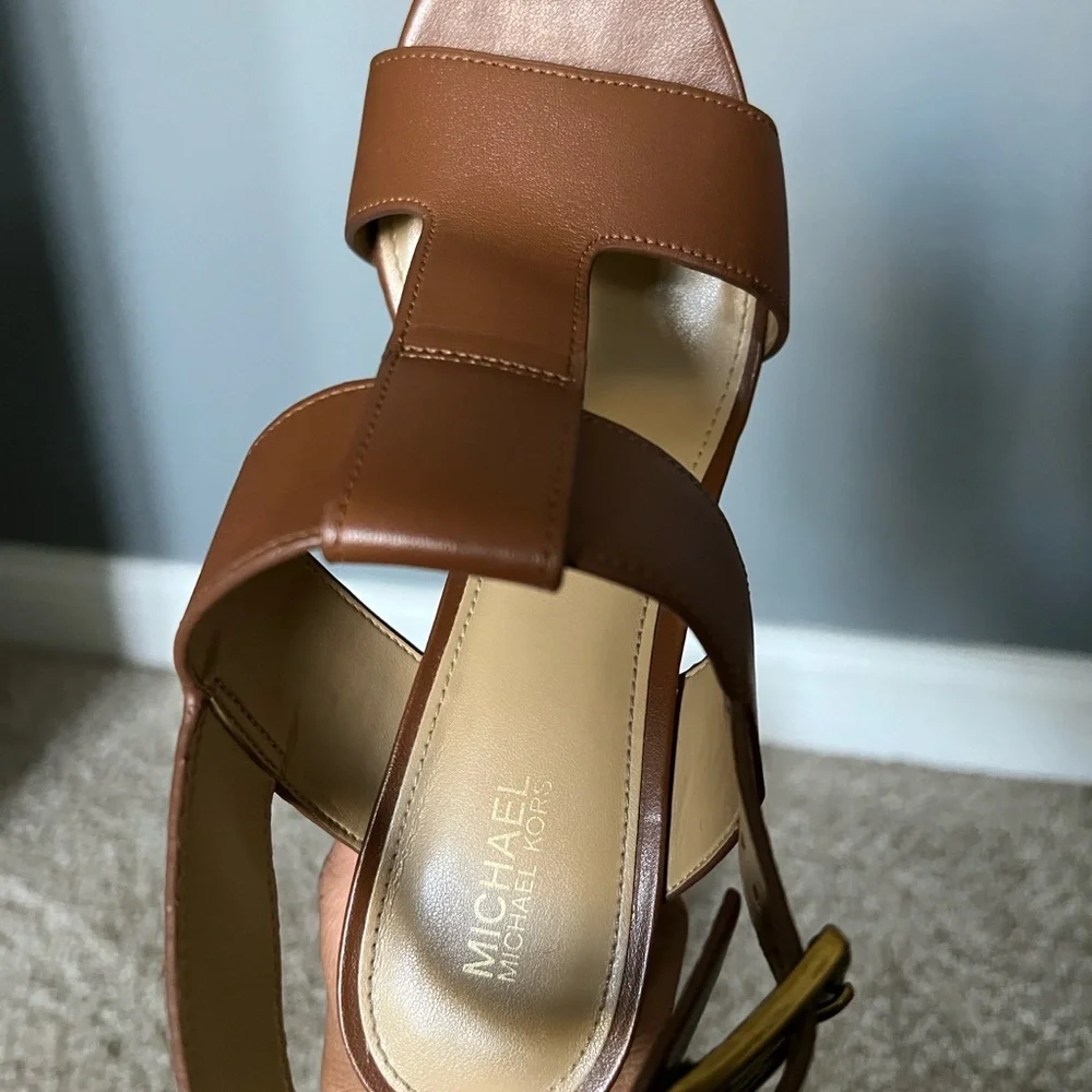 Michael Kors Brown Leather Block Heels - Picture 5 of 6